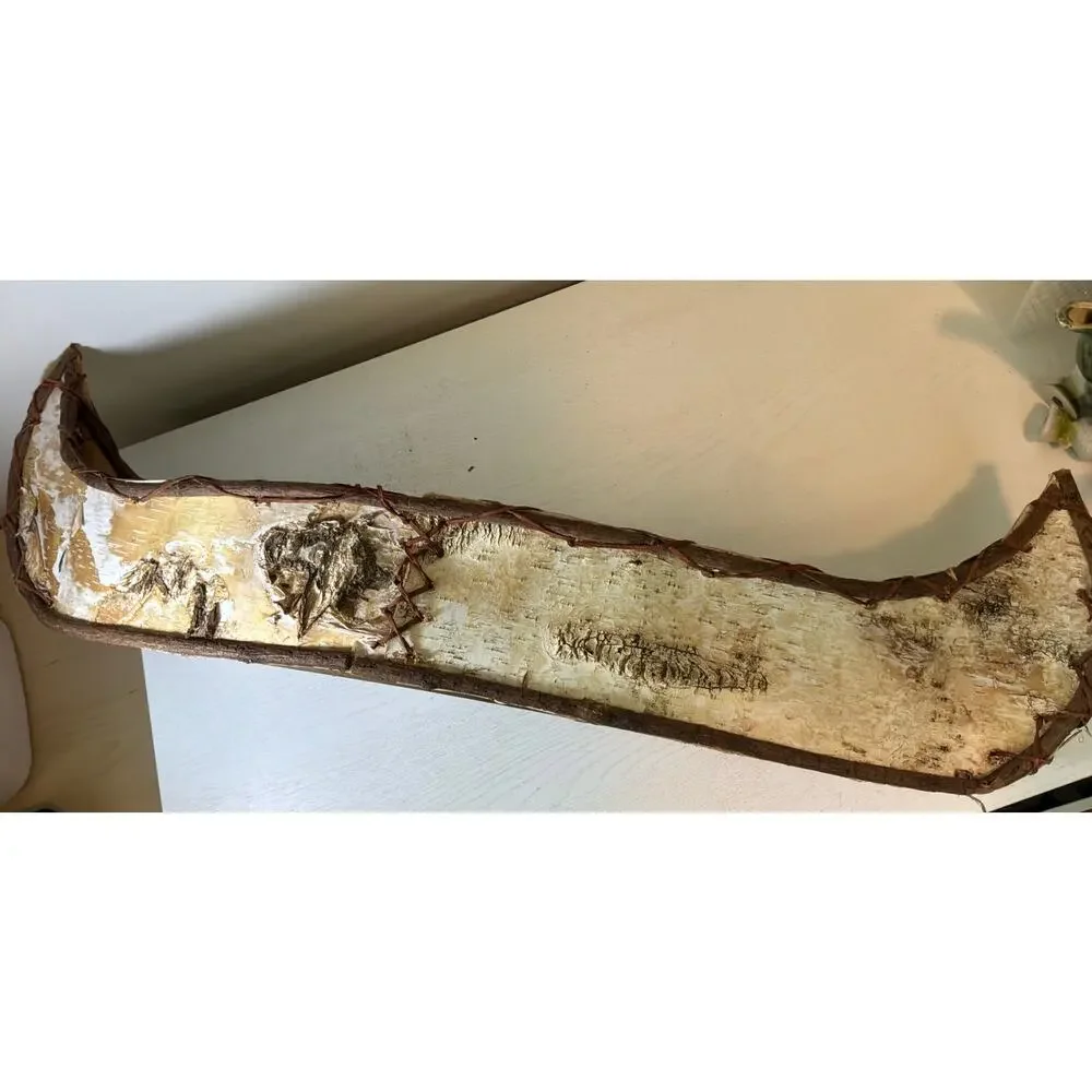 Hand Crafted American White Birch Bark Canoe 33